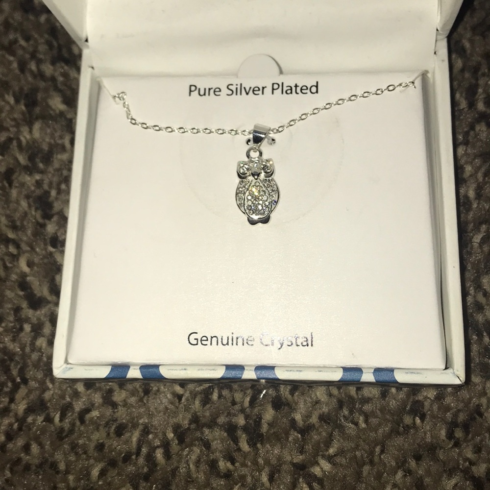 Pure silver plated, Genuine Crystal Owl Necklace